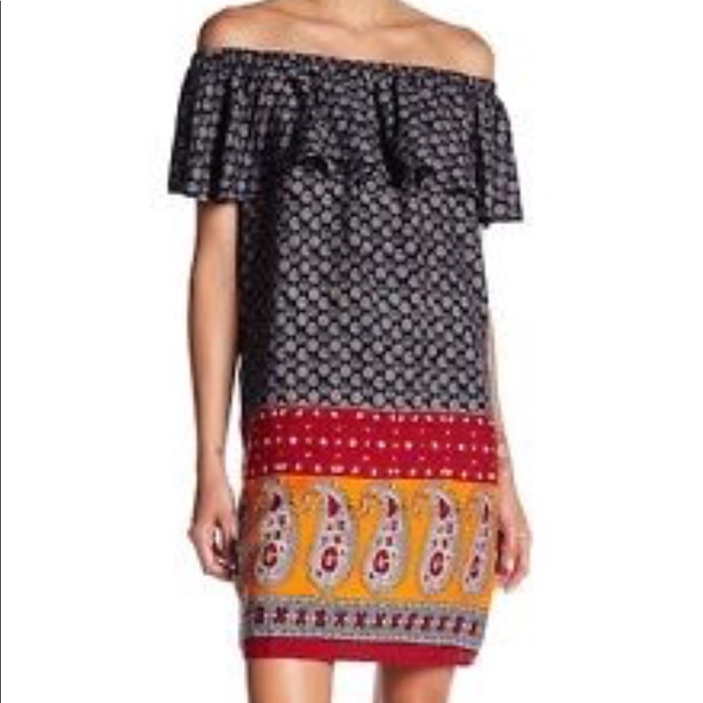 Multi color, paisley off the shoulder dress